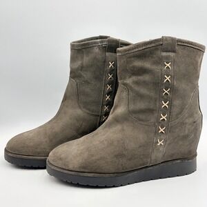 Sundance Asheville Suede Ankle Boots US 9.5  EU40 Olive Grey Hidden Wedge Italy